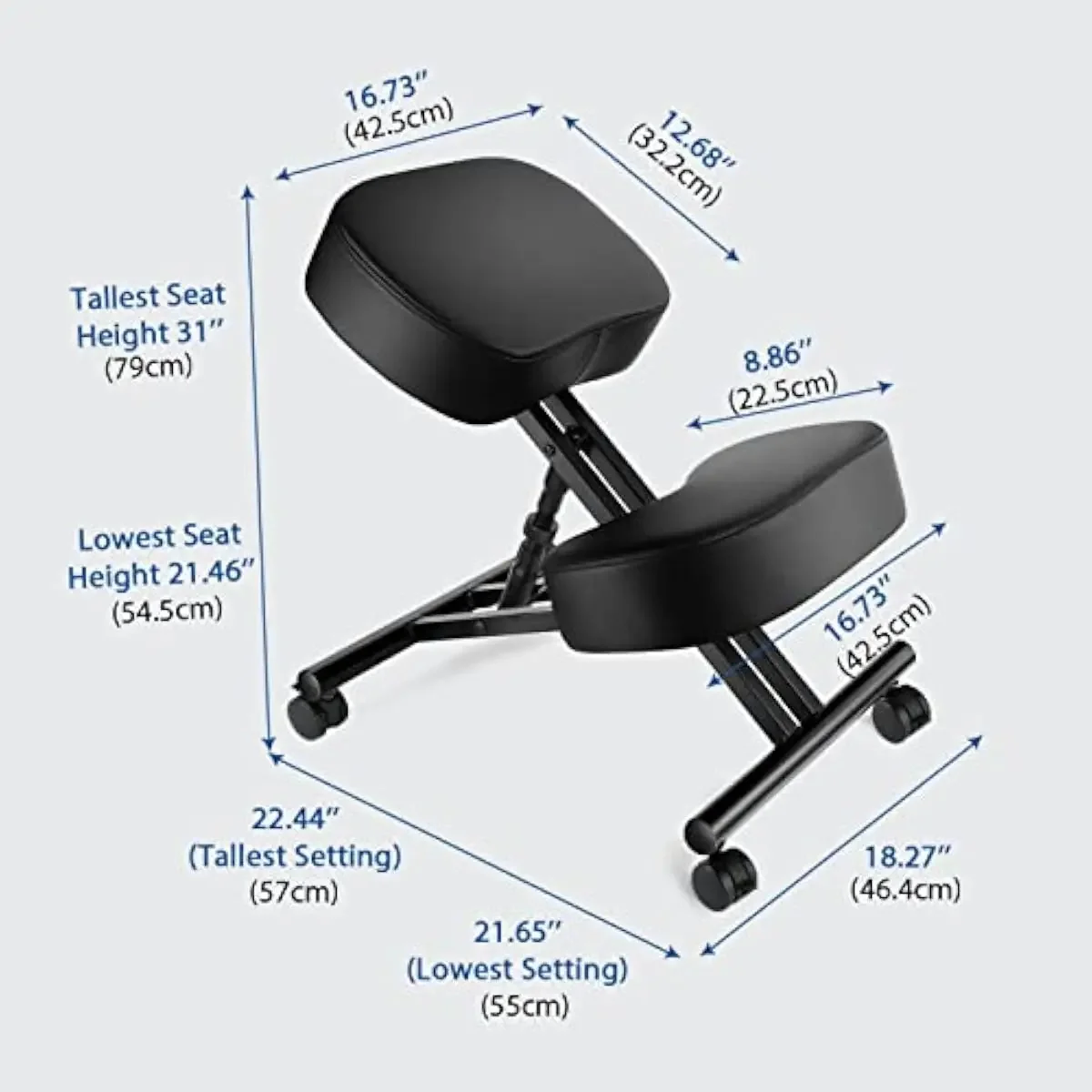 Ergonomic kneeling stool with 3-level height adjustment 21-31 inch angled seat design molded foam cushion for balanced weight di
