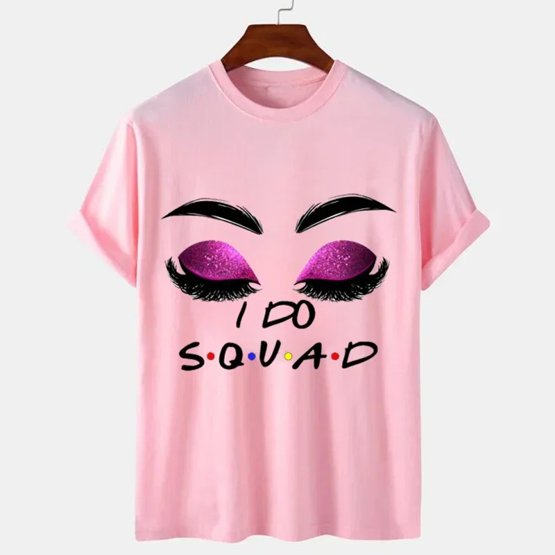 T-shirt gráfico dos cílios dos olhos das mulheres, eu sou a camiseta da noiva, eu faço esquadrão, tees nupciais da equipe, despedida de solteira, tops rosa