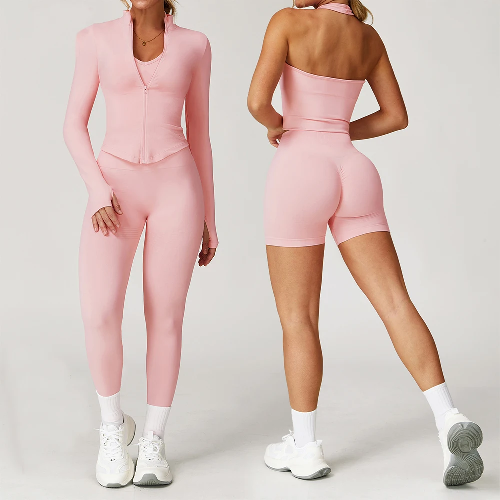 

Seamless Yoga Suit 2/3PCS Yoga Set Women Sportswear Sports Bra High Waist Leggings Shorts Gym Long Sleeve Outfit Workout Clothes