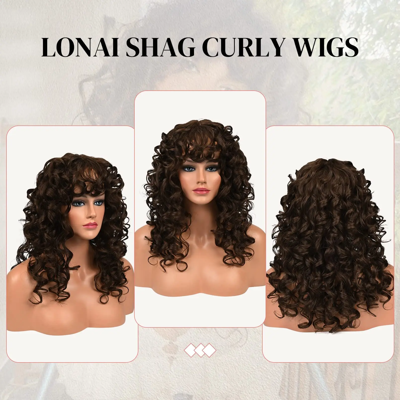 16-inch synthetic long curly hair with bangs human hair wigs for women to choose Gorgeous Shag women wig daily with use