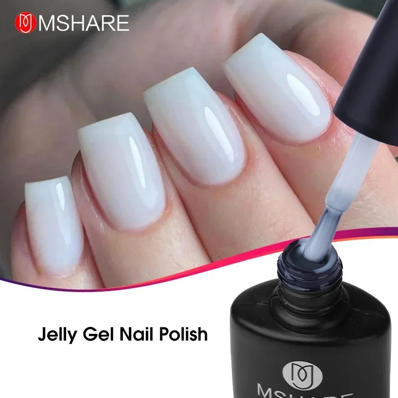 MSHARE Milky White  Nail Polish Jelly Semi-Permanent Varnish Hybrid Enamel Nude UV Led Lamp Nails Art 10ml