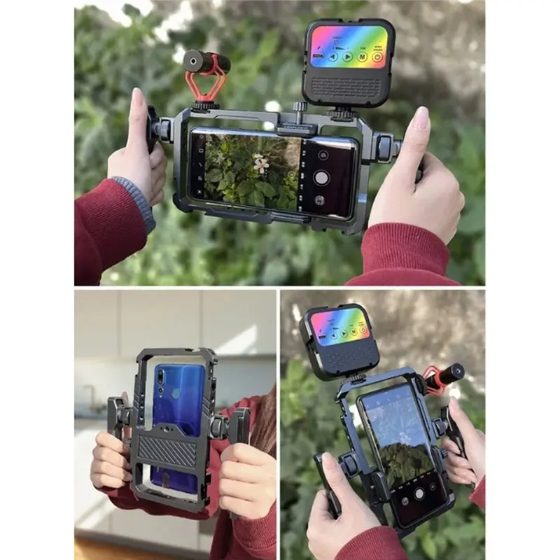 LXYB18B Universal Metal Smartphone Vlog Cage Phone Video Stabilizer Handheld Video Rig Kit Filmmaking Vlogging Cage