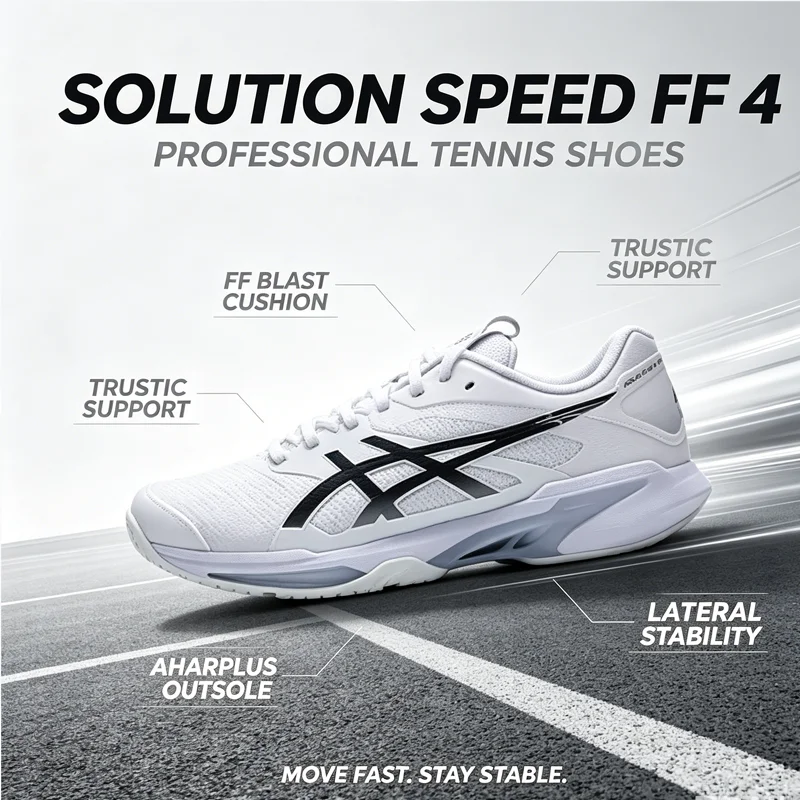 Men ASICS SOLUTION SPEED FF 4 White Tennis Shoes 1041A532-100 Speed Support Trainers
