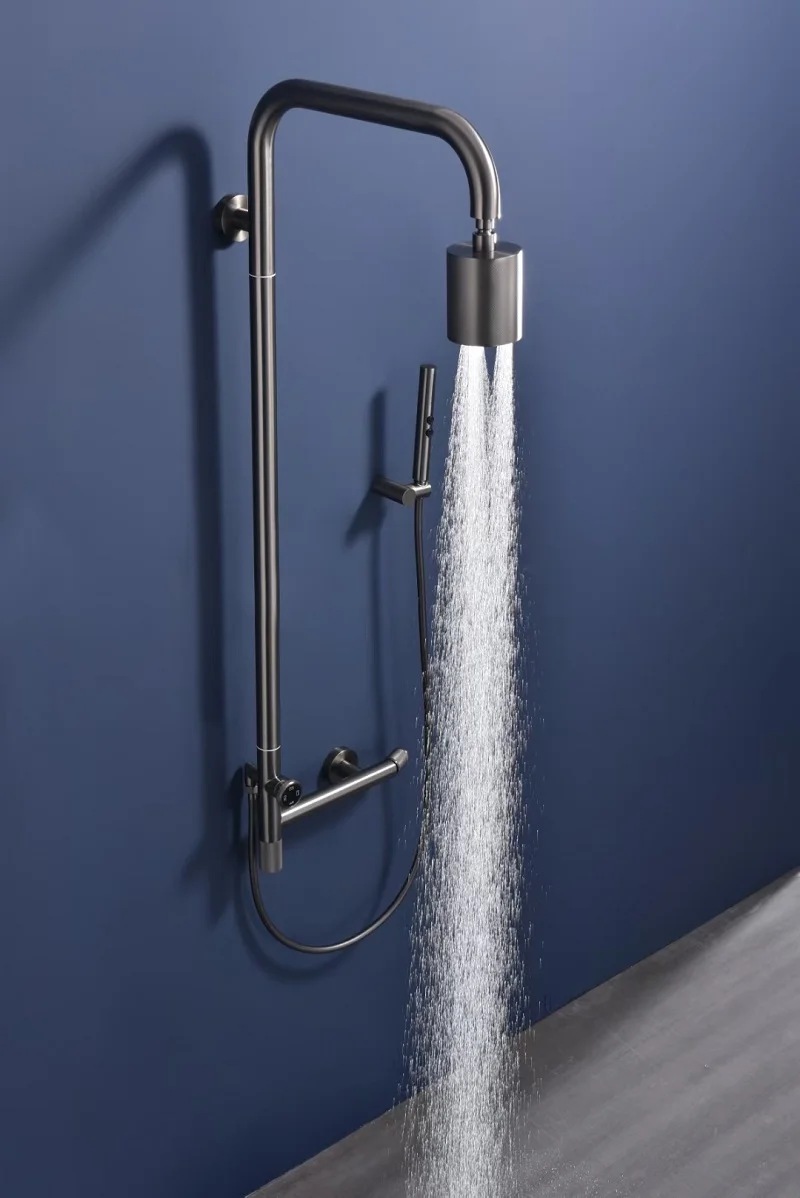 

Премиум-качество, модный дизайн, латунный пистолет, серая душевая система для горячего и холодного душа, 3-функциональный настенный душевой набор высокого давления