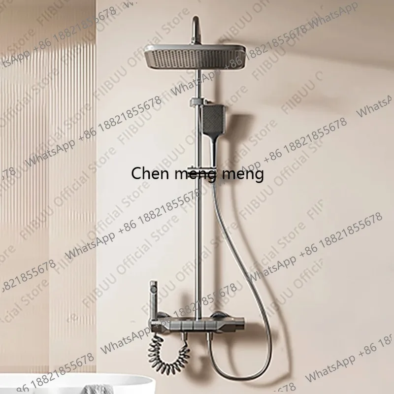 Gun Grey Bathroom Shower System Smart Temperature Control Digital Display Shower Set Stylish Shower Combo With Storage Platform