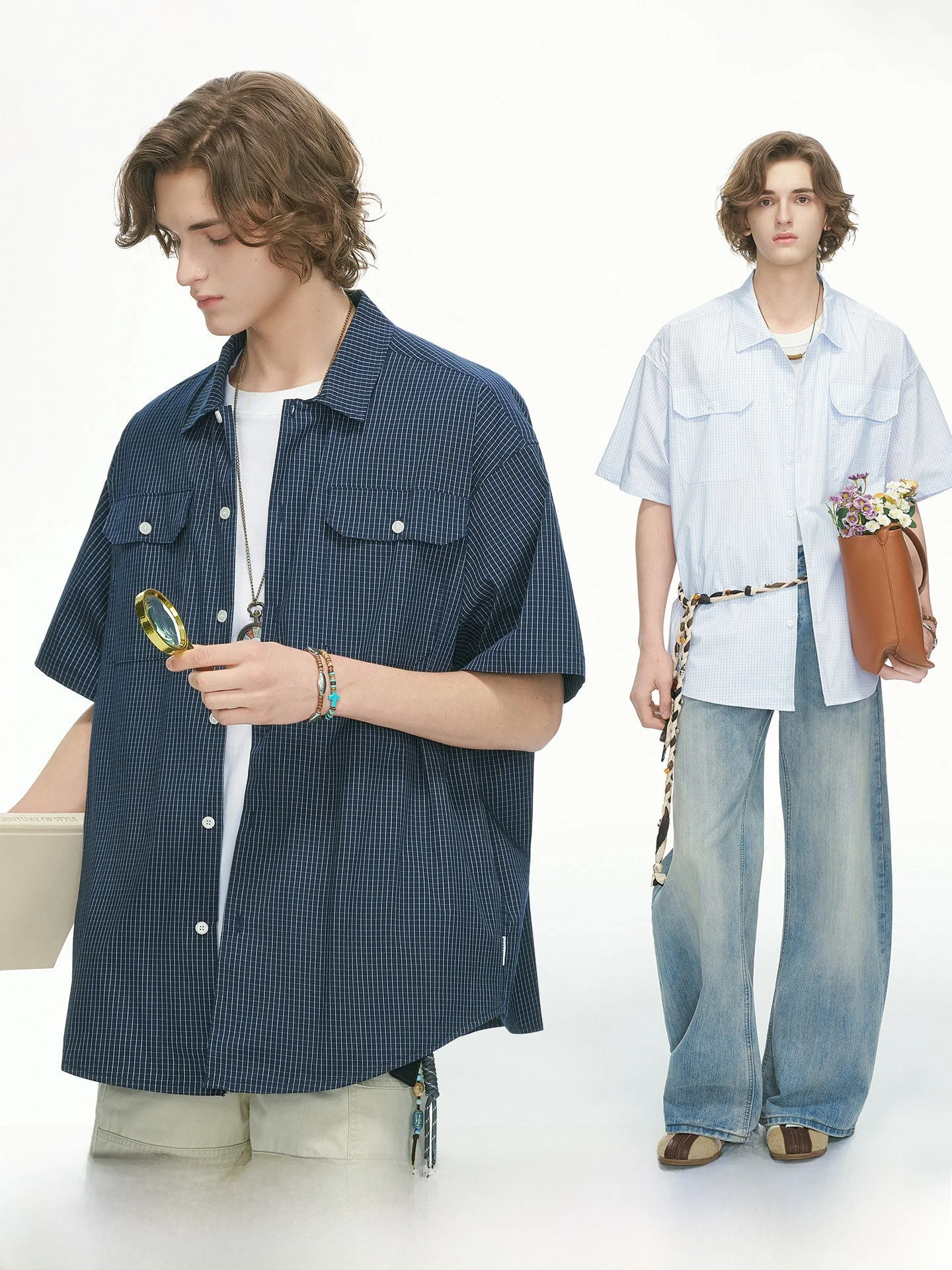 

Dream Made American Style Casual Plaid Short Sleeve Men's Shirt Summer Lightweight Breathable Half Sleeve Couple's Shirt