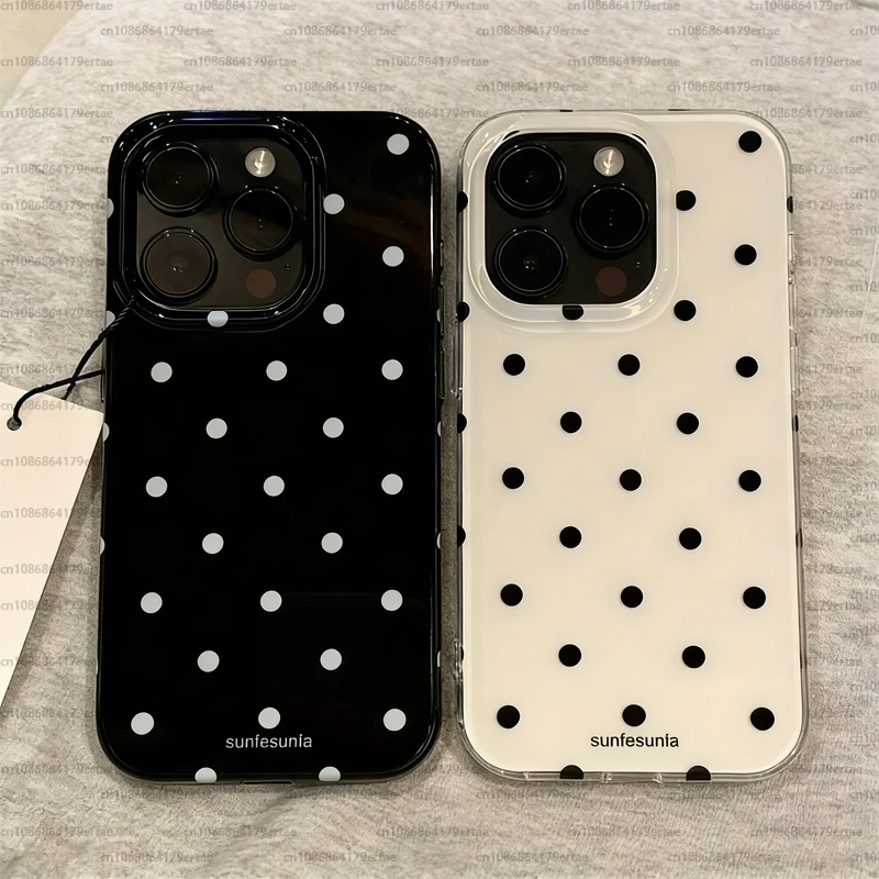 Capa de Celular Minimalista Preta e Branca com Bolinhas para iPhone 17 Air 16 E 15 14 13 12 11 Pro Max Plus XR XS MINI, Capa Macia à Prova de Choque