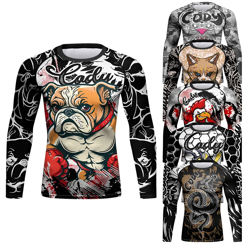 Cody lundin Professional Print Long Sleeve Shirt For Men Muay Thai Compression No Gi Jiu Jitsu Rashguard for Boxing Fight Wear