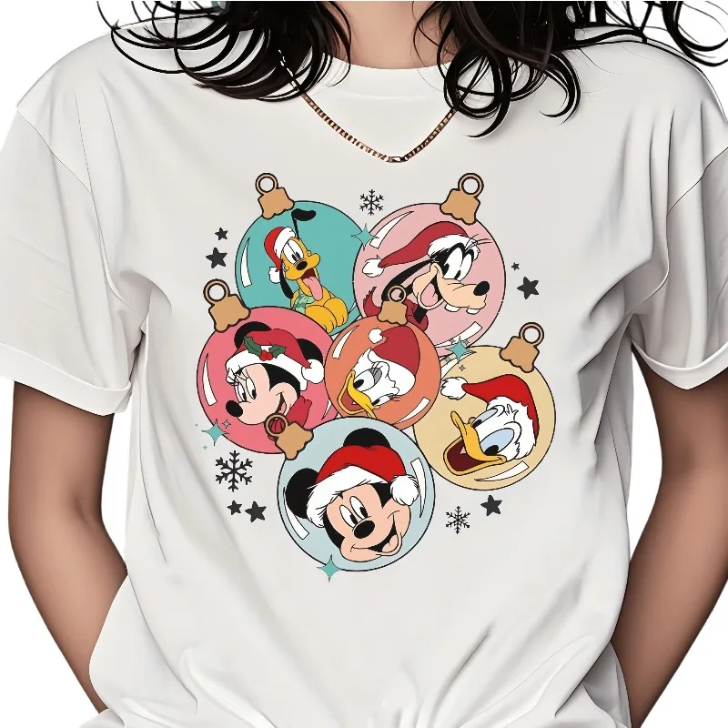 

New Christmas Cartoon Mouse 3D Printed Short Sleeved Summer Couple Style Casual Versatile Breathable Quick Drying Top Trendy