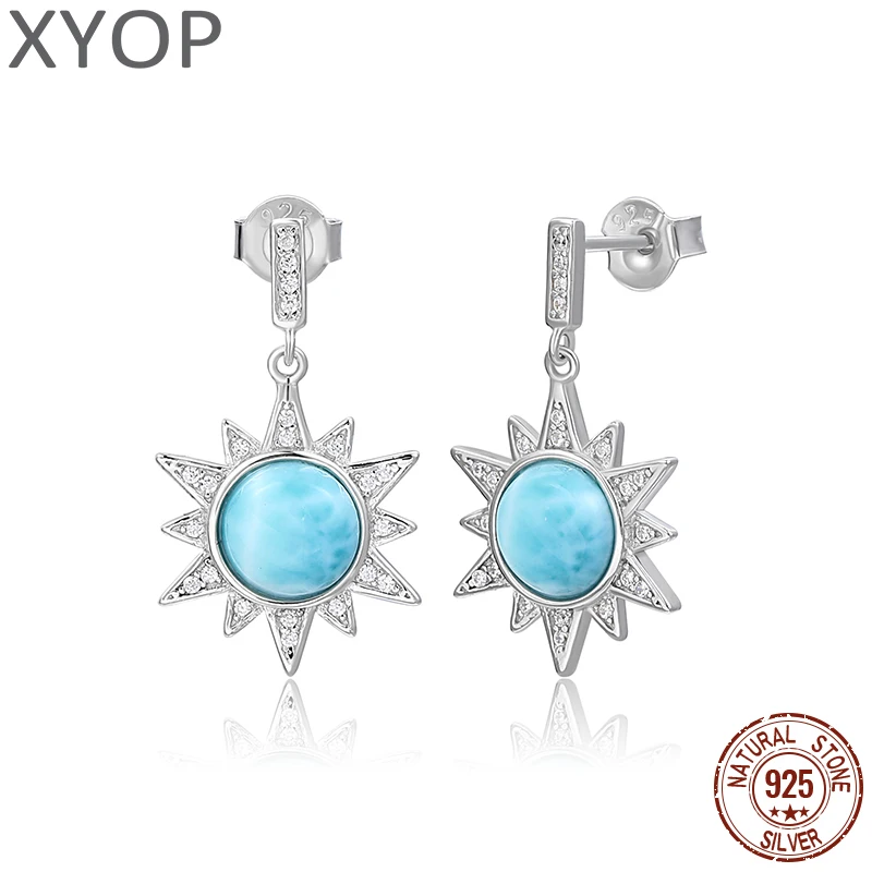 XYOP Natural Larimar Blue Bright Sun Earrings Burning Christmas, Warm For Love, Warm Winter Praise