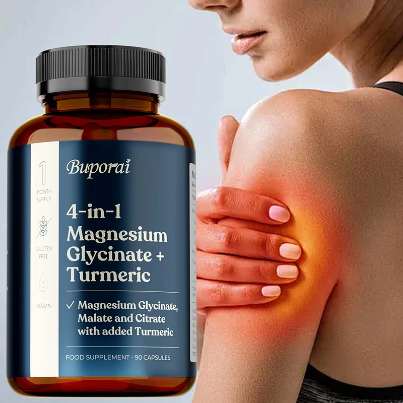 

4-in-1 Magnesium Glycinate +Turmeric - Enhances Stress Resistance, Promotes Muscle Recovery, and Balances Emotions, Antioxidant