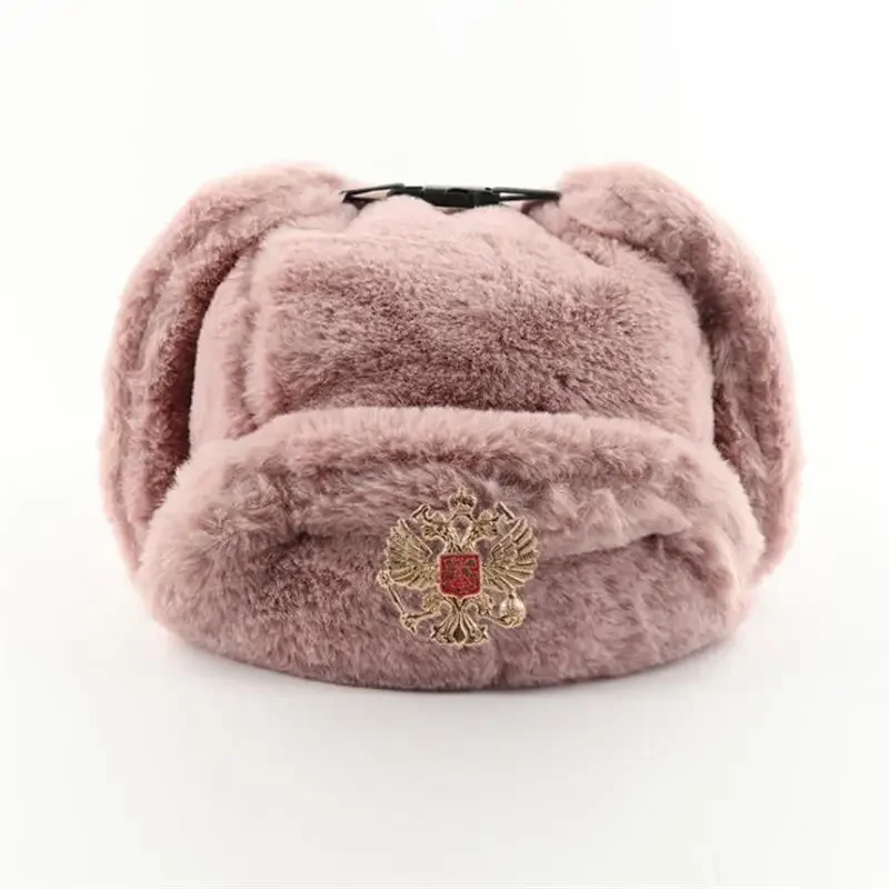 Distintivo sovietico Colbacco Uomini e donne Cappelli bomber CCCP Esercito Pilota Trapper Cappello soldato Inverno Finta pelliccia di coniglio Paraorecchie Berretti da neve
