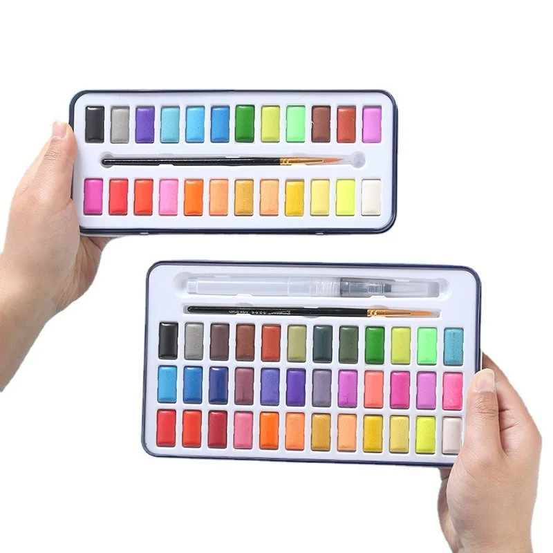 Professional 12/24/36 Colors Set Solid Watercolor Set Basic Neon Glitter Watercolor Paint for Drawing Art Paint Supplies