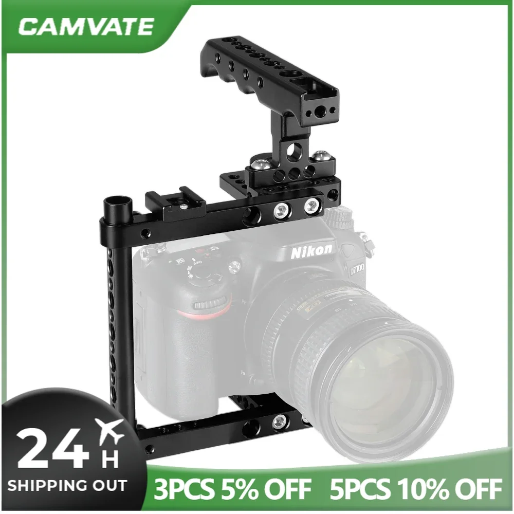 Impianto di perforazione della gabbia della fotocamera CAMVATE per Canon 650D,600D,550D,500D,450D,760D,D3200,D3300,D5200,D5500,D300S,D610,a58,a7,a7II,GH5/GH4/GH3/GH2