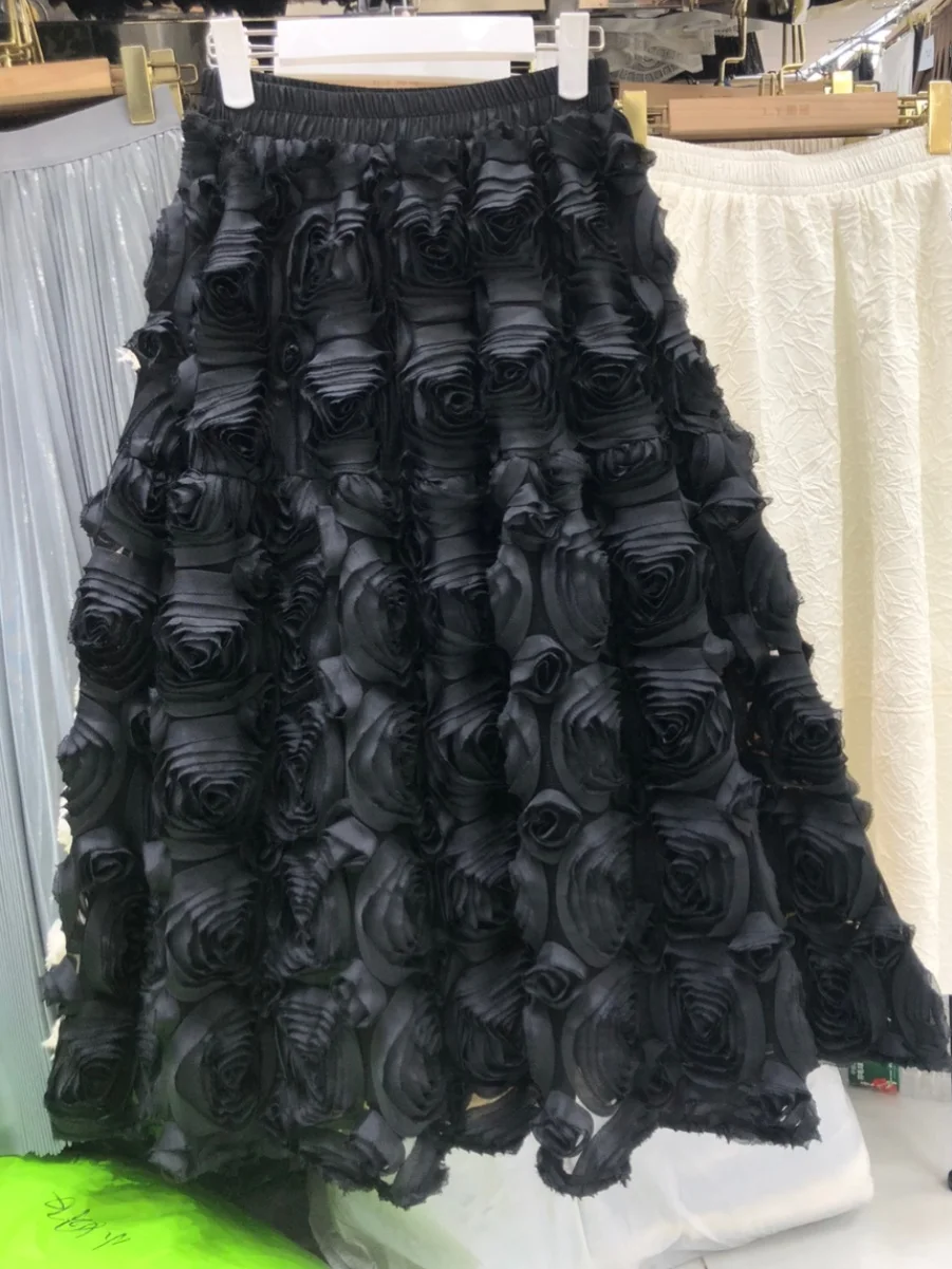 Faionable Gonna lunga a trapezio a vita alta Primavera da donna New Sle Heavy Work 3D Flower f Gonna Gonna torta Sweet Sle