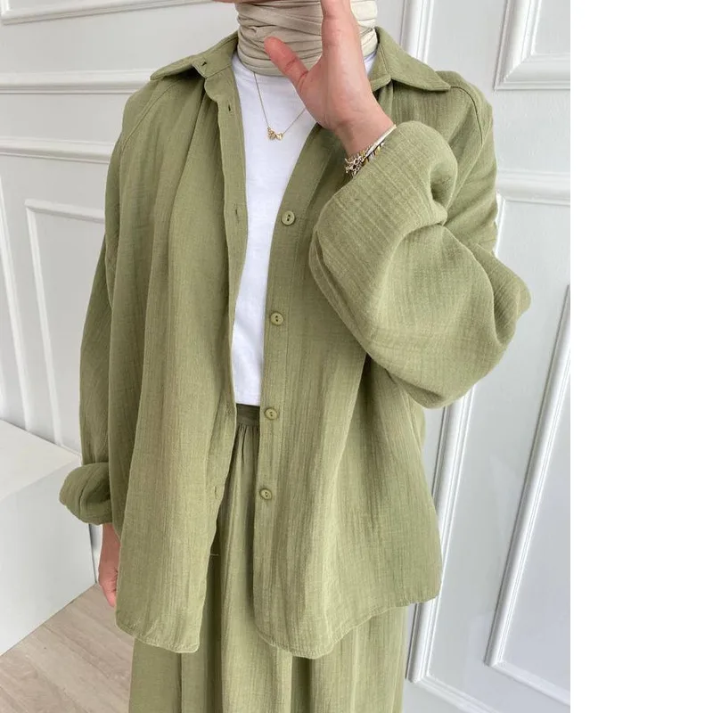 Casual Temperament Commuting Women Autumn Style Middle Eastern Arab Fashion Loose Long Sleeved Shirt Half Skirt Two-piece Set