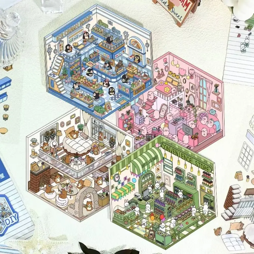 

4 шт. водонепроницаемые рождественские 3D ландшафтные наклейки DIY мультяшная кабина сцена декоративные наклейки прочный устойчивый к разрыву