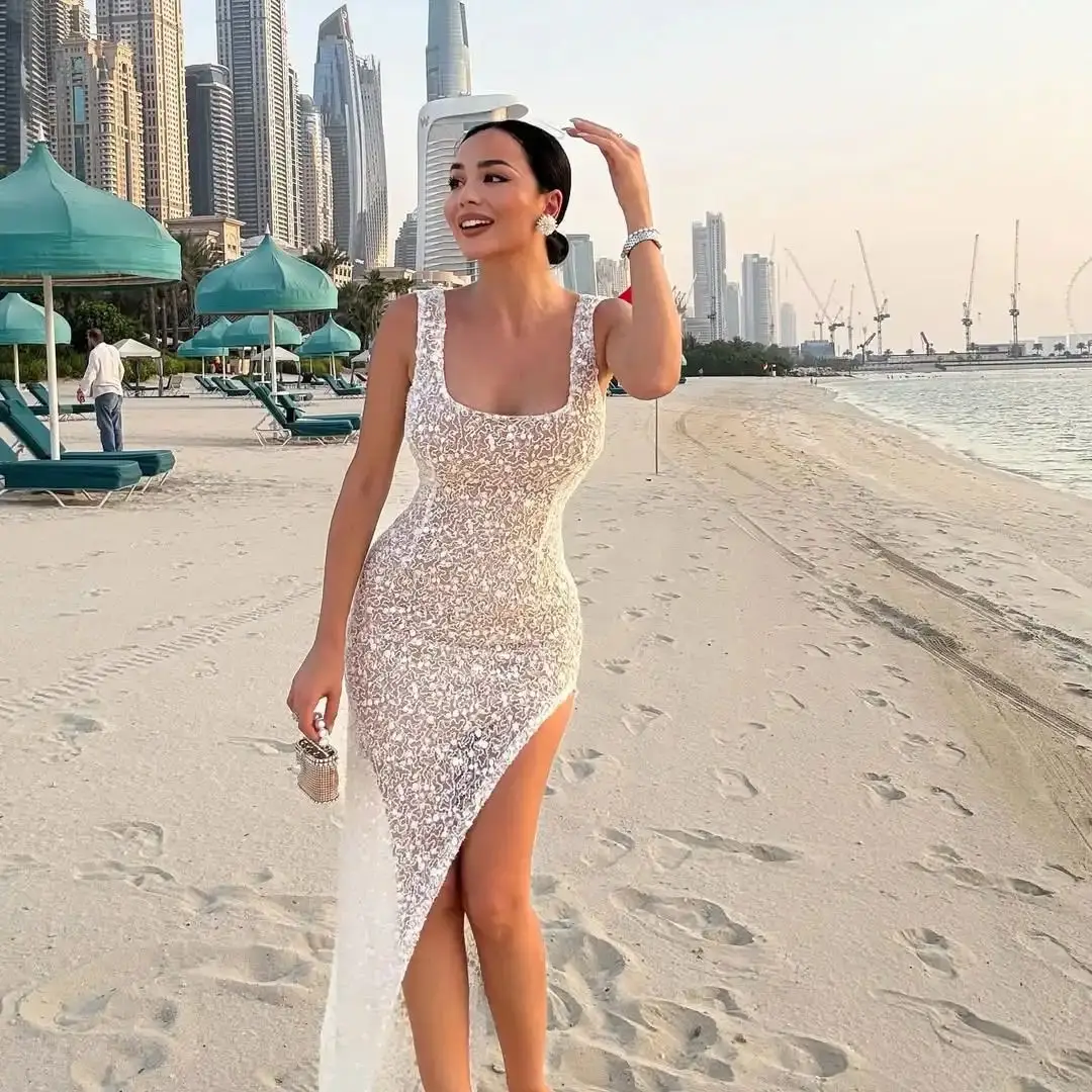 

Ofherown сексуальное прозрачное платье для выпускного вечера с разрезом женское тонкое вечернее платье с квадратным воротником и открытой спиной без рукавов Vestidos de Noche по индивидуальному заказу