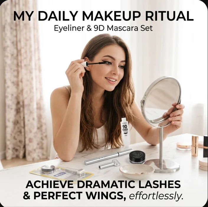 Women's Fine Eyeliner Pen Set And 9D Silk Mascara Combo - Waterproof Smudge-proof Long-lasting Eye Makeup for Party Festival Sta