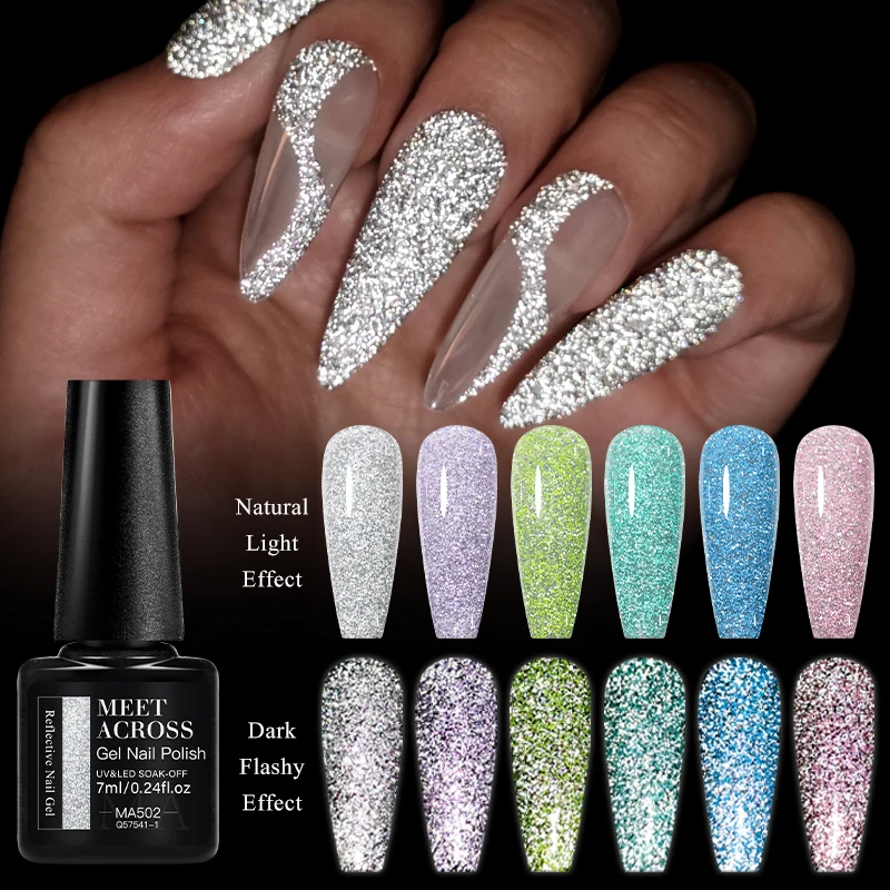 MEET ACROSS 7ml Macaron Gel reflexivo esmalte de unhas primavera verão Glitter unhas semi-permanente esmalte de unhas UV LED gel arte das unhas