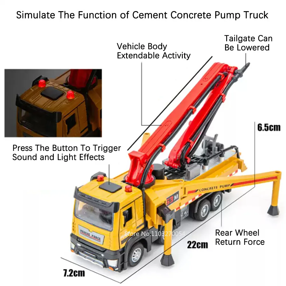 1:32 Alloy Cement Concrete Pump Truck Model Toys Car Diecast Engineering Car Sound Light Pull Back Miniature Toy Children's Gift