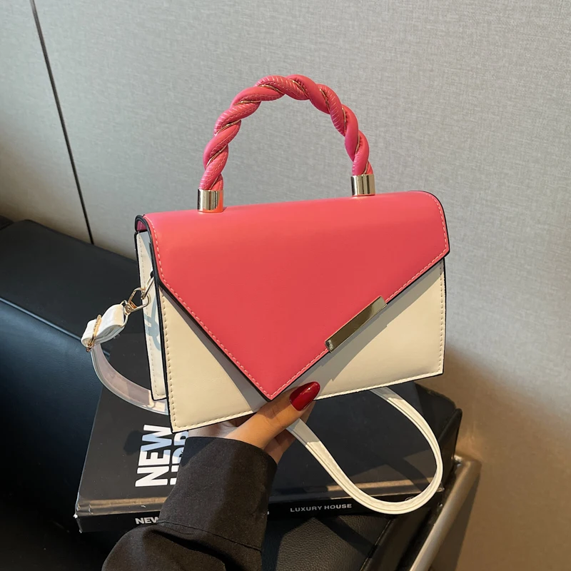 

Fashionable and high-end color-blocking hand-held small square bag 2025 new simple temperament shoulder bag trendy women's bag