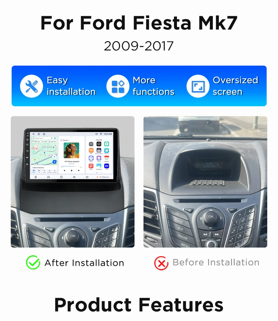 Junsun Wireless CarPlay Android Auto Autoradio für Ford Fiesta Mk7 2009-2017 Auto-Intelligentes System DSP SWC RDS GPS FM BT – Detail 5
