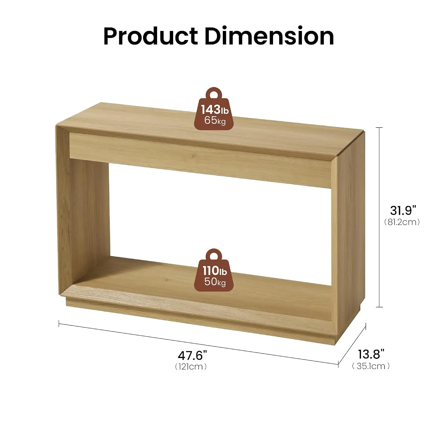 48 Inch Wood Console Table With LED Light & Open Storage Shelf, Customized