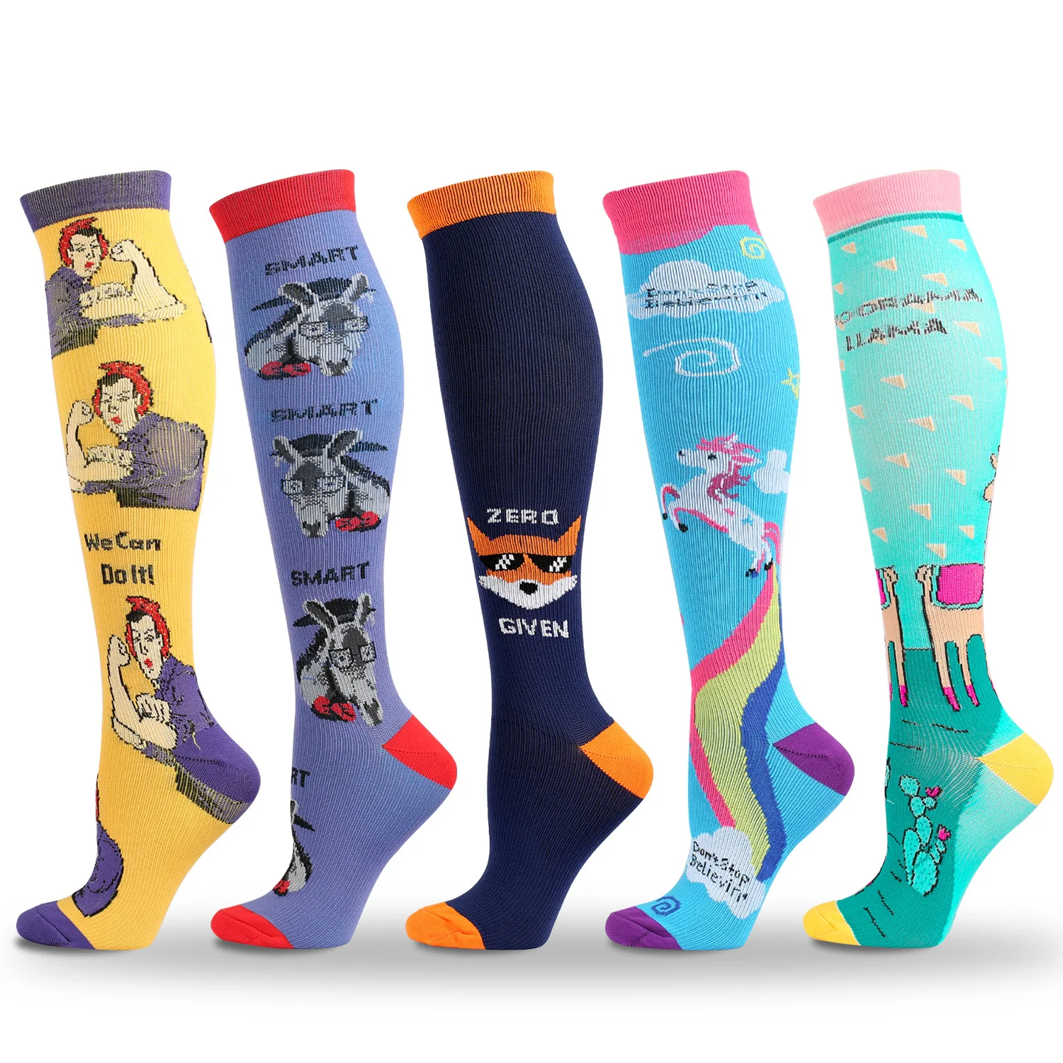 Compression Socks Men's Women's Running Hiking Gym Cartoon Horse Fox Letter Riding Socks Nurse Leg Pressure Tight Flight Travel