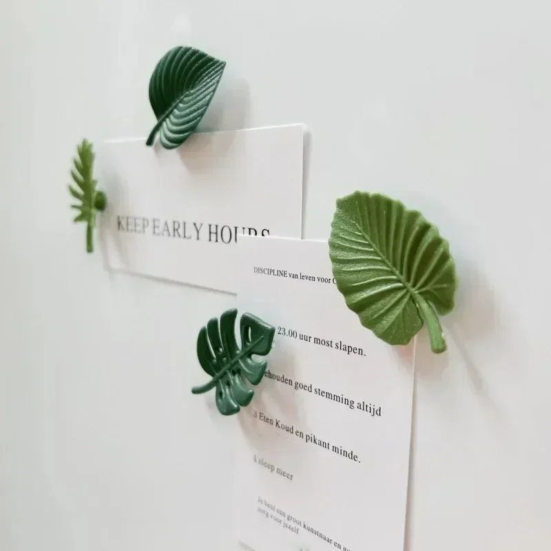 4Pcs Simulation of Leaves Fridge Magnet Artistic Fresh Bamboo Magnetic Stickers Creative Stereo Ins Wind Kitchen Home Decoration