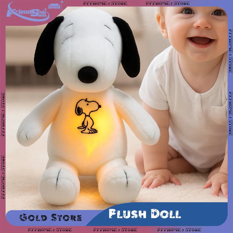 كابيبارا سنوبي كلب أبيض من القطيفة يساعد على النوم مع ضوء ليلي متوهج ناعم وموسيقى مهدئة مقلدة ألعاب مريحة وقت النوم #1