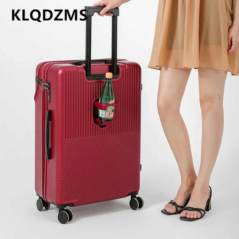 

KLQDZMS USB Charging Suitcase Front Opening Boarding Case Laptop Trolley Case 20"22"24"26 Inch Trolley Style Travel Bag Luggage