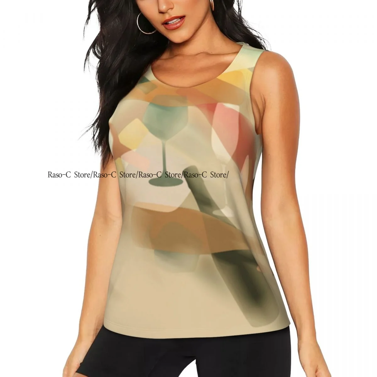 Women Sexy Vest Glasses And Wine Bottles Illustration Sleeveless Round Neck Tank Tops Female Casual Basic Camisole