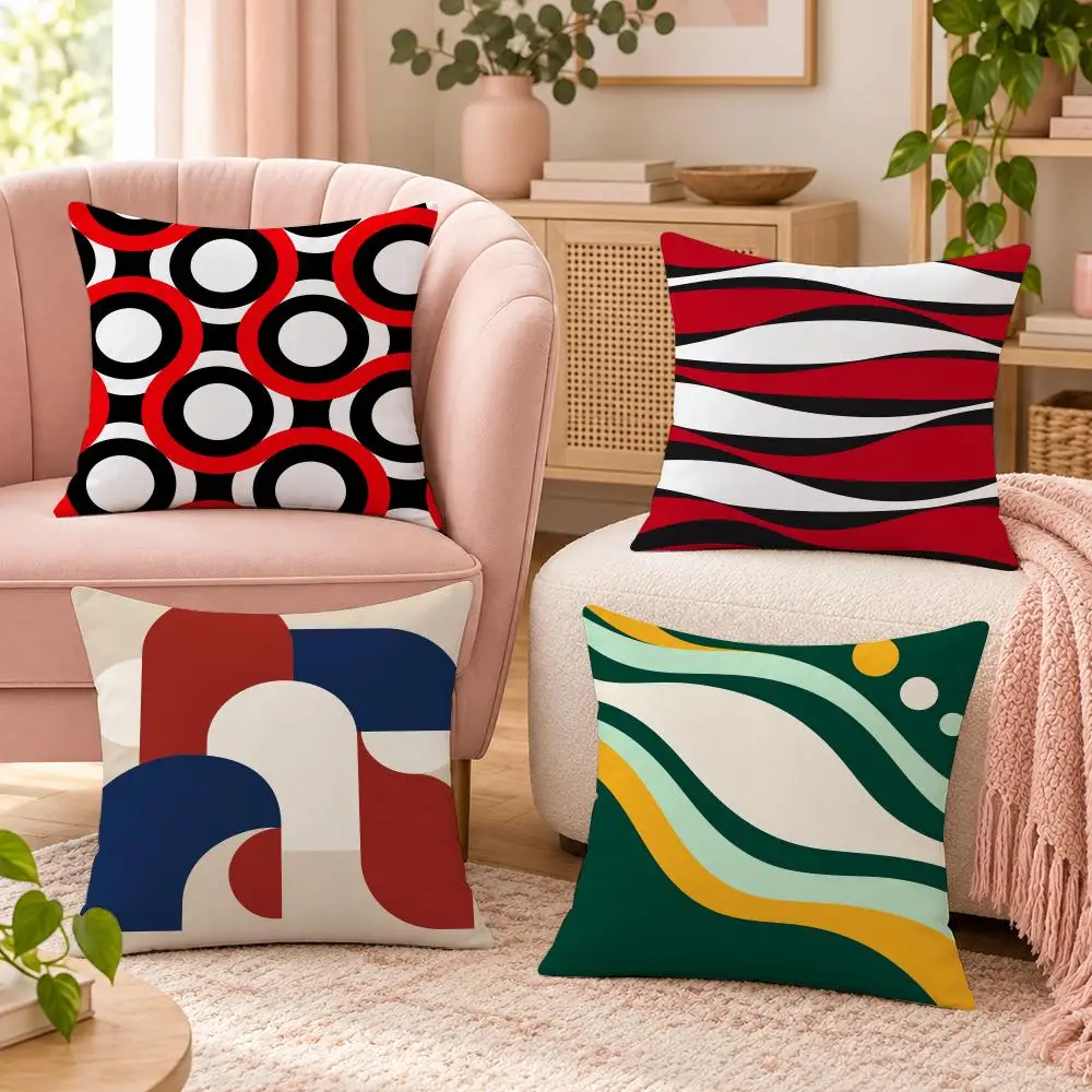Modern Geometric Wave Decor Cushion Cover Pillow Case Organic Short Plush Cushion Covers Washable Wrinkle-Resistant