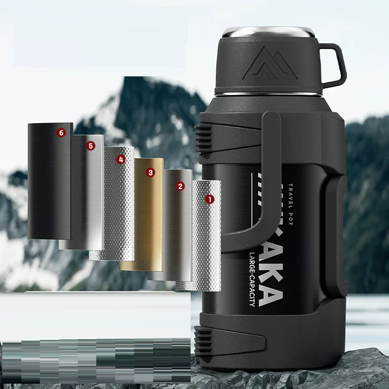 زجاجة مياه معزولة من الفولاذ المقاوم للصدأ 316 مع مقبض، زجاجة ترمس محمولة خارجية، سعة كبيرة، تحافظ على الساخنة والباردة، 72 ساعة #5