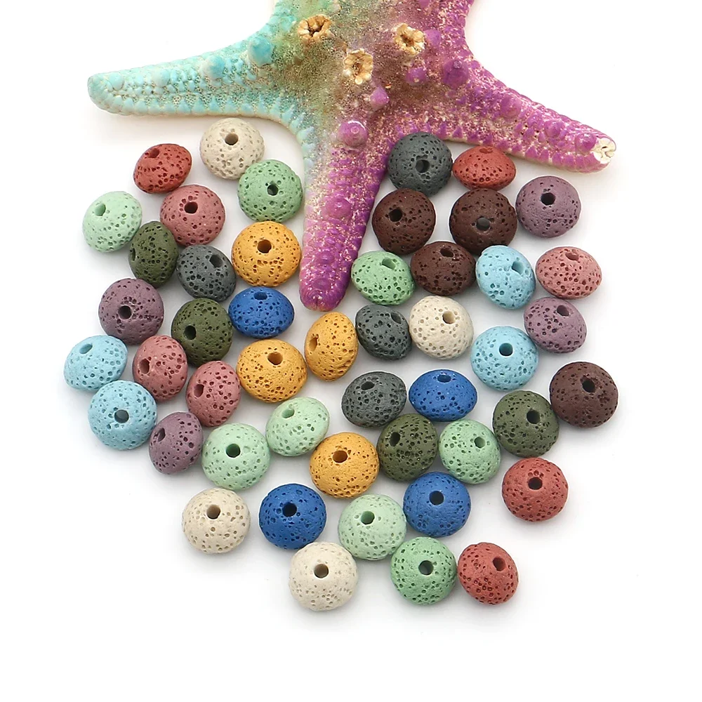 9x13mm Natural Stone Flat Round Beads Polished Volcanic Rock Central Perforation Loose Bead 20pcs Handmade Colorful Jewelry Gift
