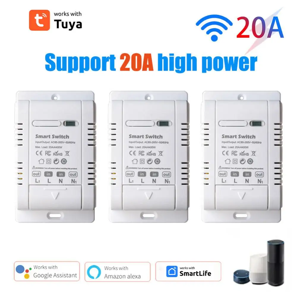 TUYA smart High-power 20A On/off Device with Metering Supporting WiFi or Bluetooth Direct Connection App Voice Remote Control