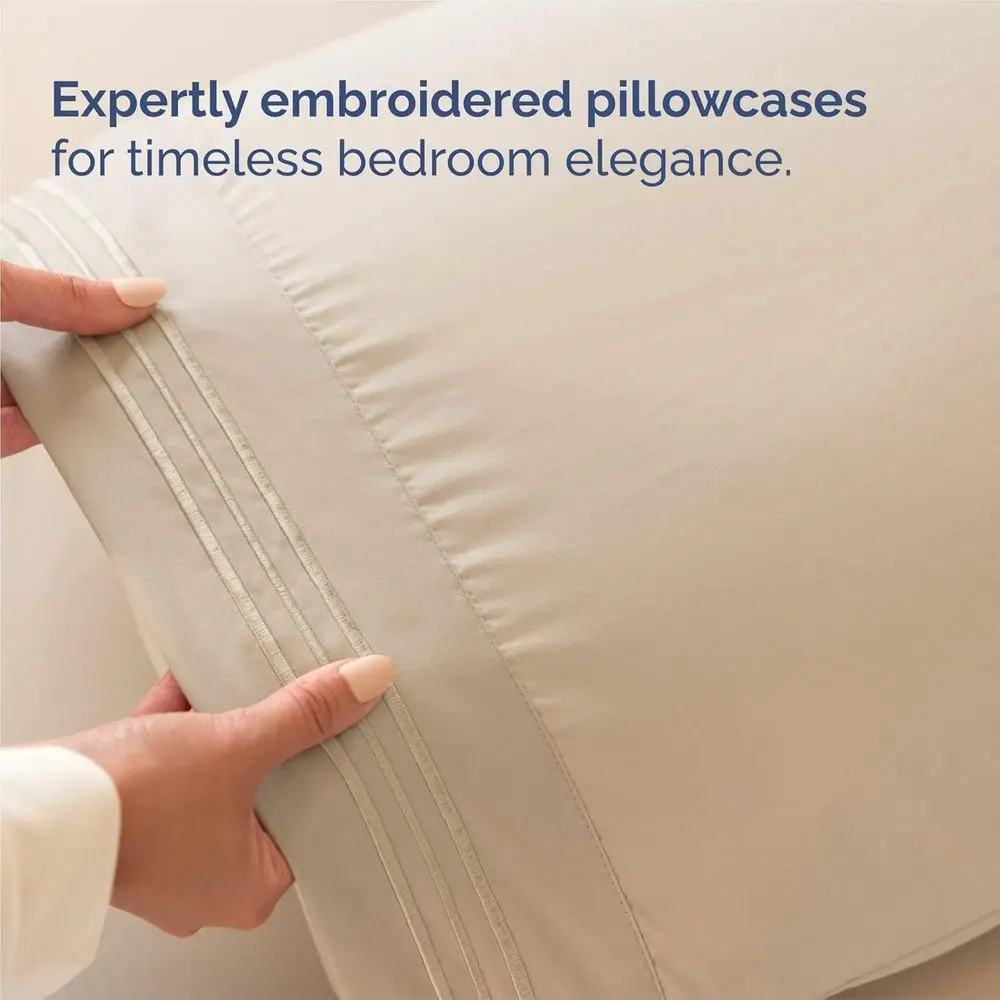 Set Sprei Mewah 4-Piece - Sprei Lembut dan Bernapas dengan Kantong Dalam yang Dapat Menampung Semua Ukuran Kasur - Bersertifikat Oeko-Tex Warna Krem