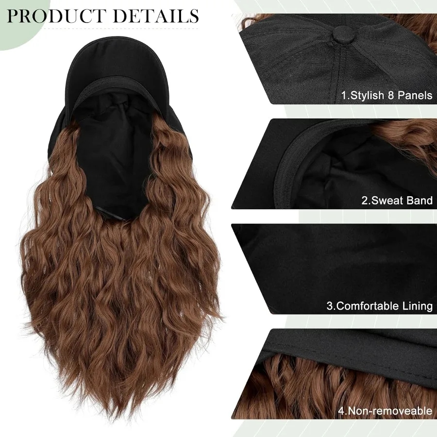 قبعة موزع الصحف متعددة الاستخدامات مع وصلات شعر صناعية مرفقة للنساء: قبعة شعر مستعار قصيرة مجعدة ومموجة على شكل بوب قبعة بيريه 8 لوحة D