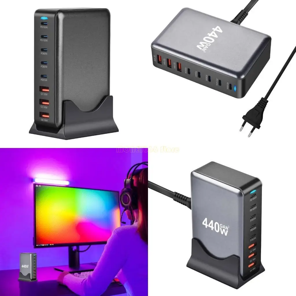 

F62C Small 440W USB C Зарядное устройство с быстрой зарядкой PD для нескольких устройств ноутбук