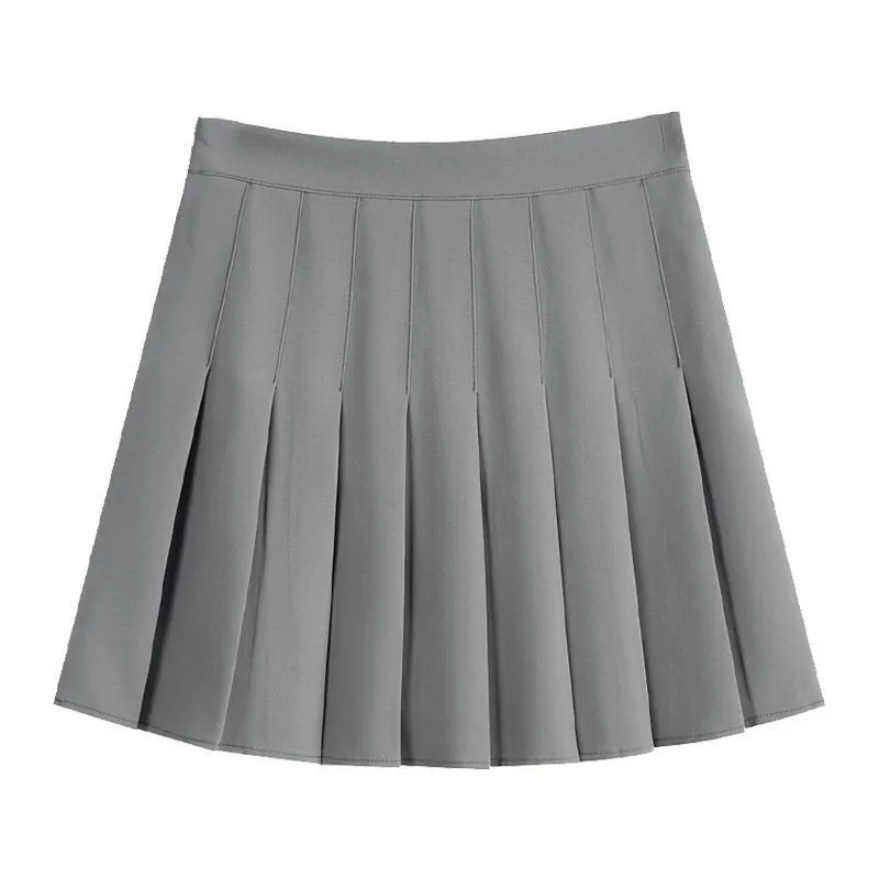 2026 Summer New Grey Pleated A Line Mini Skirt High Waist Casual Student Skirt For Petite Women Daily Outfits Fashion Clothing