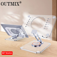 Foldable Tablet Transparent Acrylic Bracket Stand 360° Rotation Hollowed Cooling Stand Aluminum Alloy Holder Desk for iPad Mount