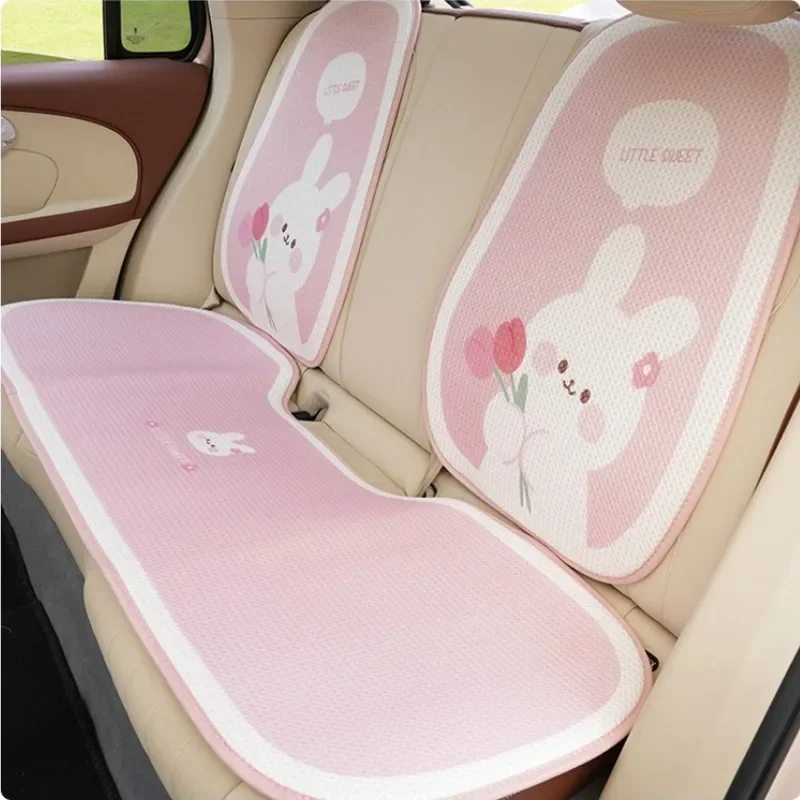 Cartoon Rabbit Car Seat Covers Cute Ice Silk Car Seat Cushion Pink Cars Accessories Interior Girly Cute Full Set Car Seat Covers