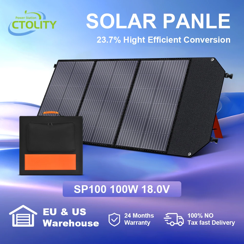 100W Portable Solar Panel 18V Foldable Paneles Solares with Adjustable Kickstand High Efficiency 22% for Camping RV Battery