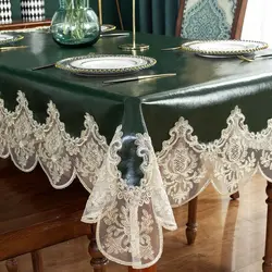 European Waterproof Table Cloth Rectangle for Dining Table with Lace PU Leather Round Square Coffee Table Cover Non-slip Elegant