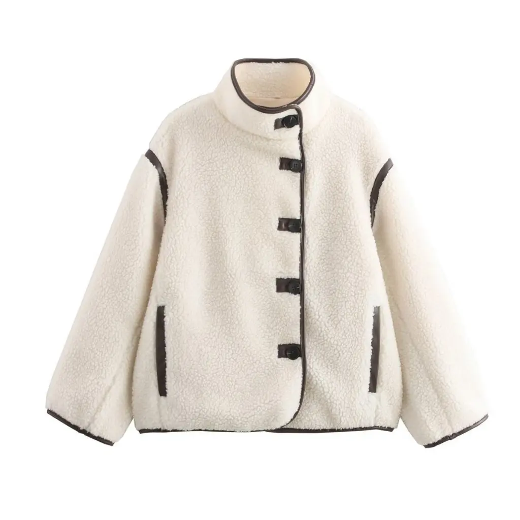

Women's plus Size Imitation Lamb Fur Coat Long Sleeve Color Matching Teddy Velvet Top Fashion