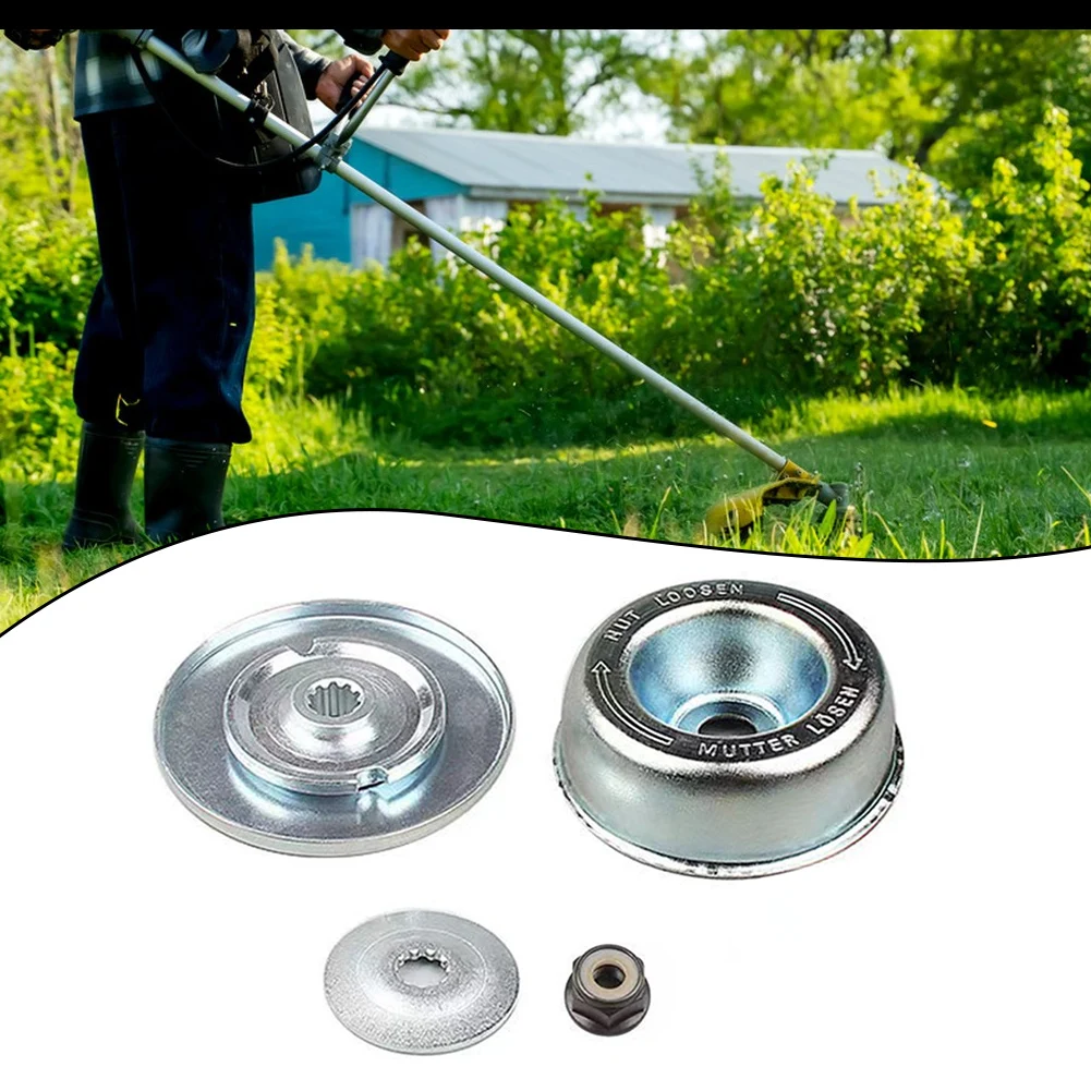 For String Trimmer Attachment Adapter Kit Featuring 4 Metal Components Collar Nut Rider Plate Thrust Washer Thrust Plate