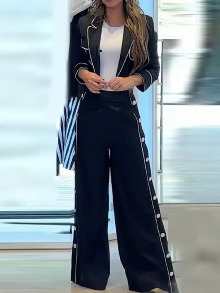 Tinaa 2024 New Women Long Sleeves Solid Color Lapel Blazer & Pants Two Pieces Set Side Buttoned Urban Office Two Pieces Set