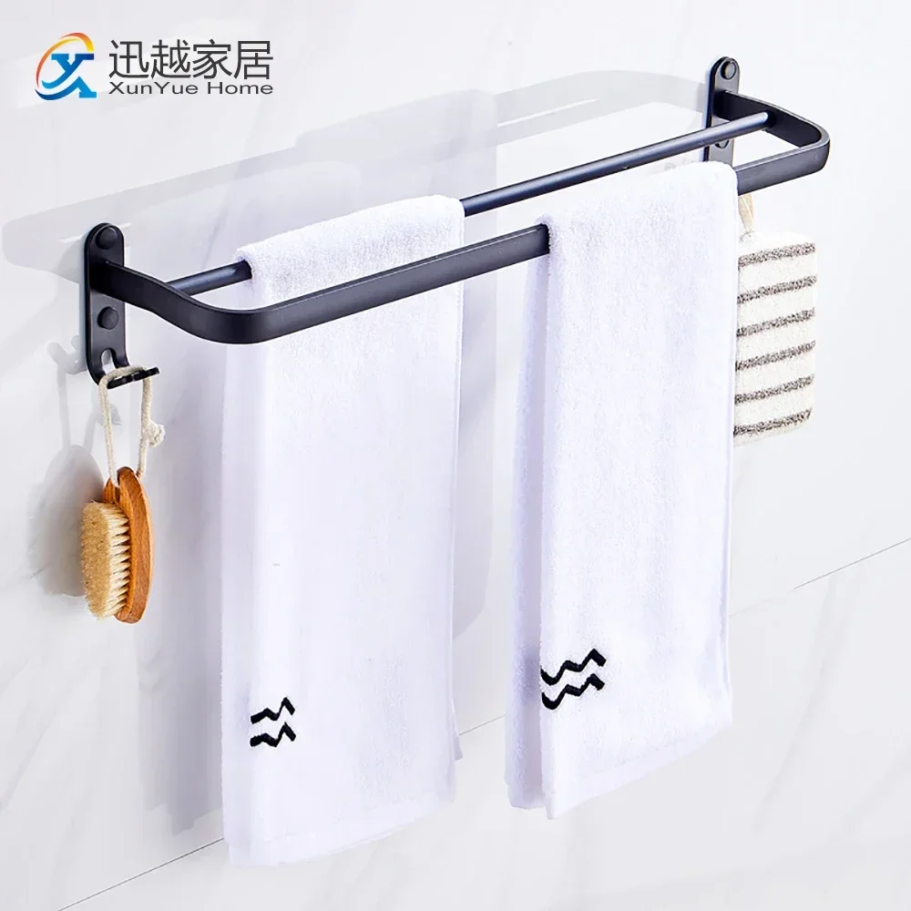 

Towel Hanger Bars Over Door Bath Rack Wall Hanging Black Aluminum Storage Shelf Shower Holder With Hook Bathroom Accessories