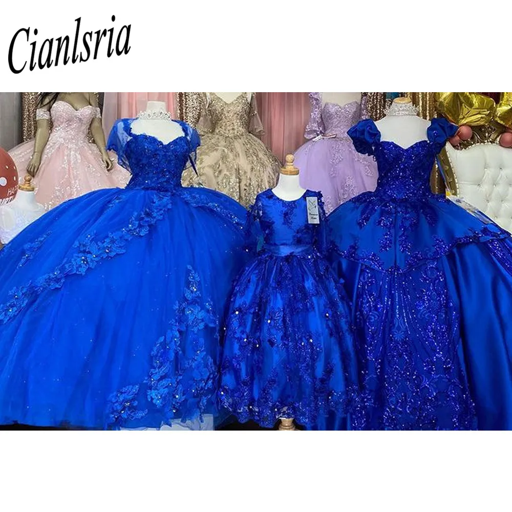 Vestido de baile de princesa, quinceañera, brillante, con Apliques de encaje, azul real, dulce, 16 vestidos formales para baile de graduación, desfile